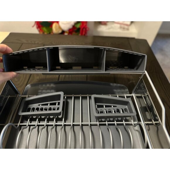 New Large Capacity Rust-Resistant Dish Rack with Angled Drain Board, Light Grey - Picture 9 of 11